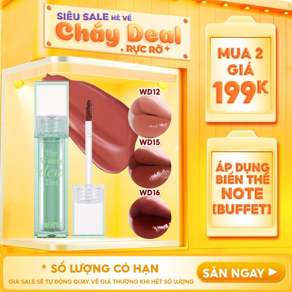 [New][NEW DEW] Son Tint Bóng Merzy Dạng Thạch, Bền Màu, Lâu Trôi Cho Đôi Môi Căng Mọng, Ẩm Mịn The Watery Dew Tint
