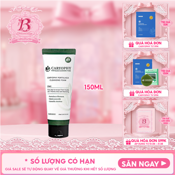  Sữa Rửa Mặt Caryophy Làm Sạch Sâu, Phục Hồi Da Portulaca Cleansing Foam 150ml 