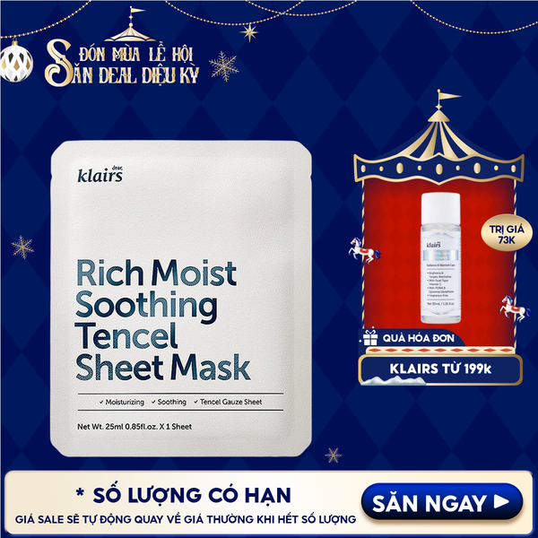  Mặt Nạ Klairs Dưỡng Ẩm, Bảo Vệ Da Khỏe Mạnh Rich Moist Soothing Tencel Sheet Mask 