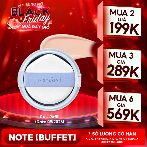  [VE-EASY] Phấn Nước Trang Điểm Romand Che Phủ Tự Nhiên, Căng Bóng Thuần Chay Bare Water Cushion SPF38/PA++++ 20g 