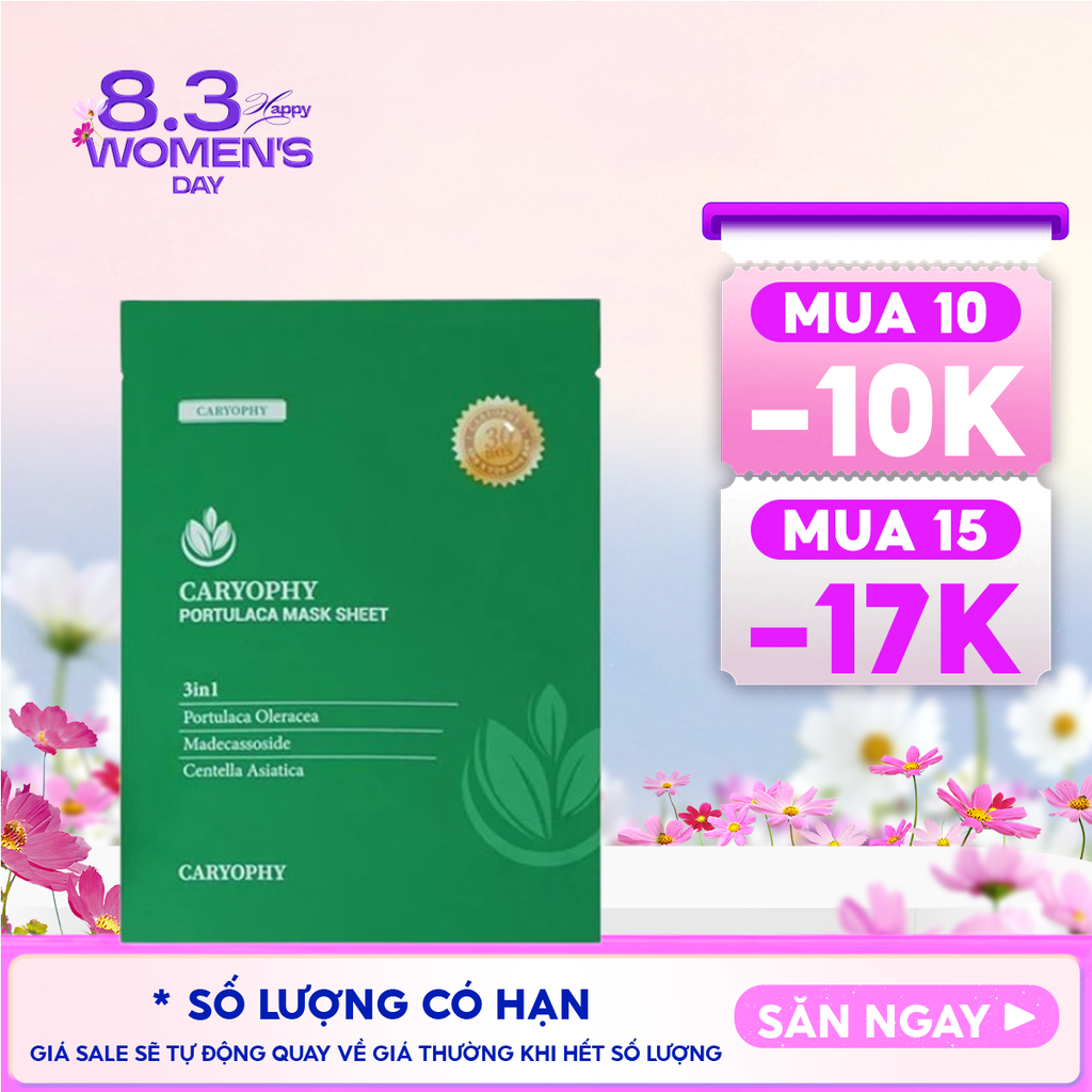 Mặt Nạ Miếng Caryophy Làm Dịu, Hỗ Trợ Phục Hồi Dành Cho Da Dầu Mụn Portulaca Mask Sheet