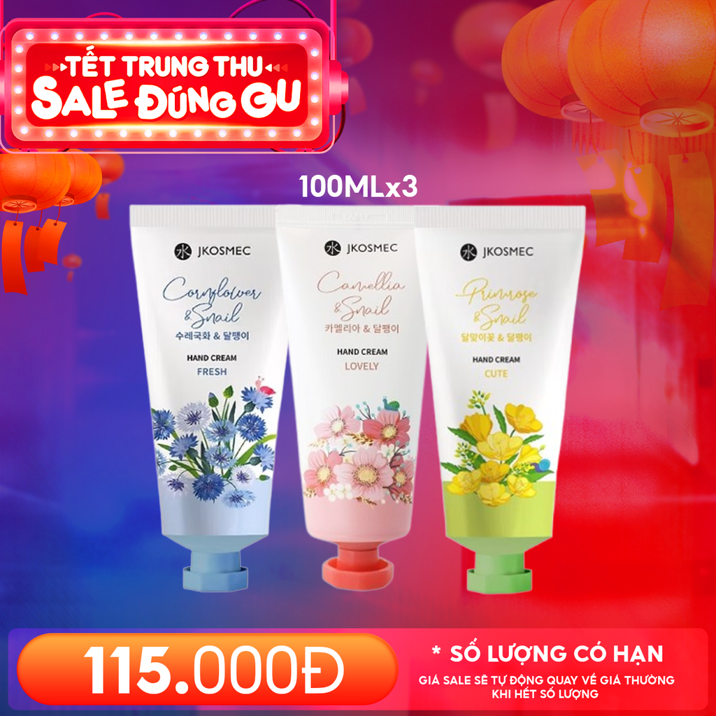Combo Jkosmec: 3 Tuýp Kem Dưỡng Da Tay Cấp Ẩm Hương Hoa 100ml