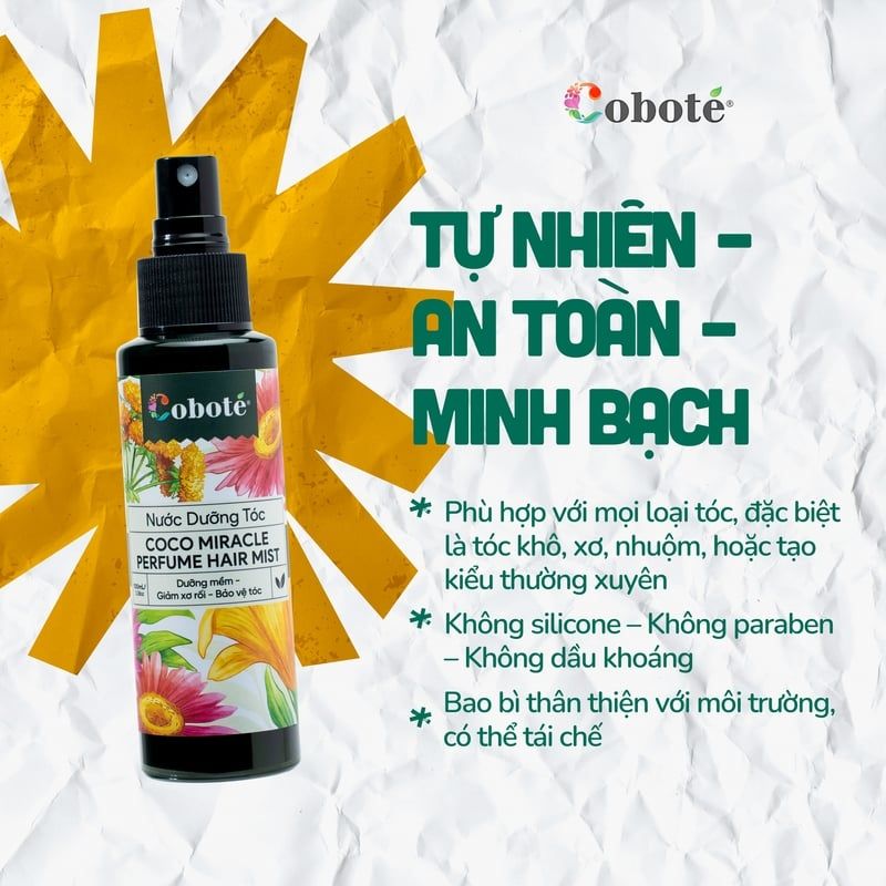 Nước Dưỡng Tóc Hỗ Trợ Giảm Gãy Rụng, Phục Hồi Hư Tổn COBOTÉ Coco Miracle Perfume Hair Mist