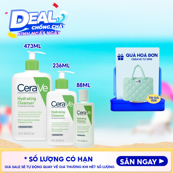  Sữa Rửa Mặt Cerave Dưỡng Ẩm, Làm Sạch Sâu Dành Cho Da Thường & Da Khô Developed With Dermatologists Hydrating Cleanser 
