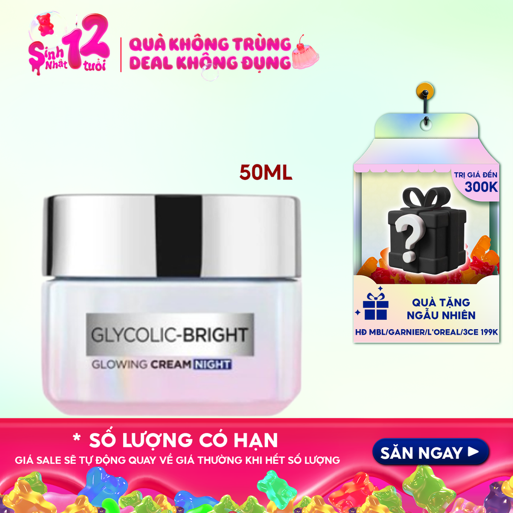 Kem Dưỡng Da L'Oreal Hỗ Trợ Mờ Thâm Nám Ban Đêm Glycolic Bright Glowing Cream Night 50ml