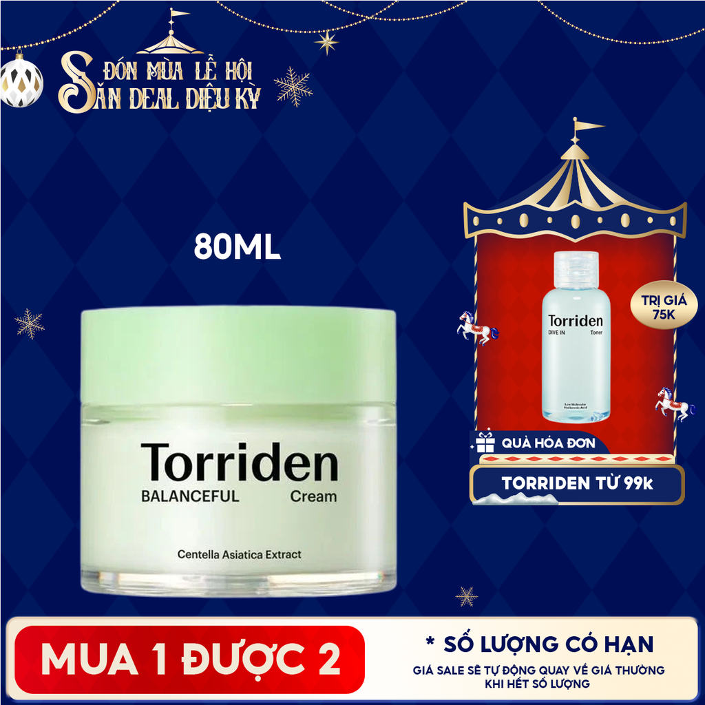 Kem Dưỡng Torriden Cấp Ẩm, Làm Dịu Da Chiết Xuất Rau Má Balanceful Cica Cream 80ml