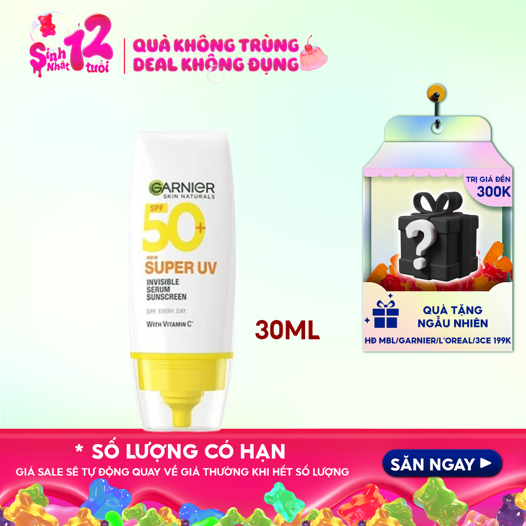 Serum Chống Nắng Garnier Mỏng Nhẹ Skin Naturals Super UV Invisible Serum Sunscreen SPF50+/PA++++