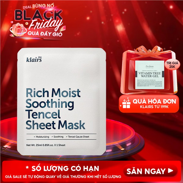  Mặt Nạ Klairs Dưỡng Ẩm, Bảo Vệ Da Khỏe Mạnh Rich Moist Soothing Tencel Sheet Mask 