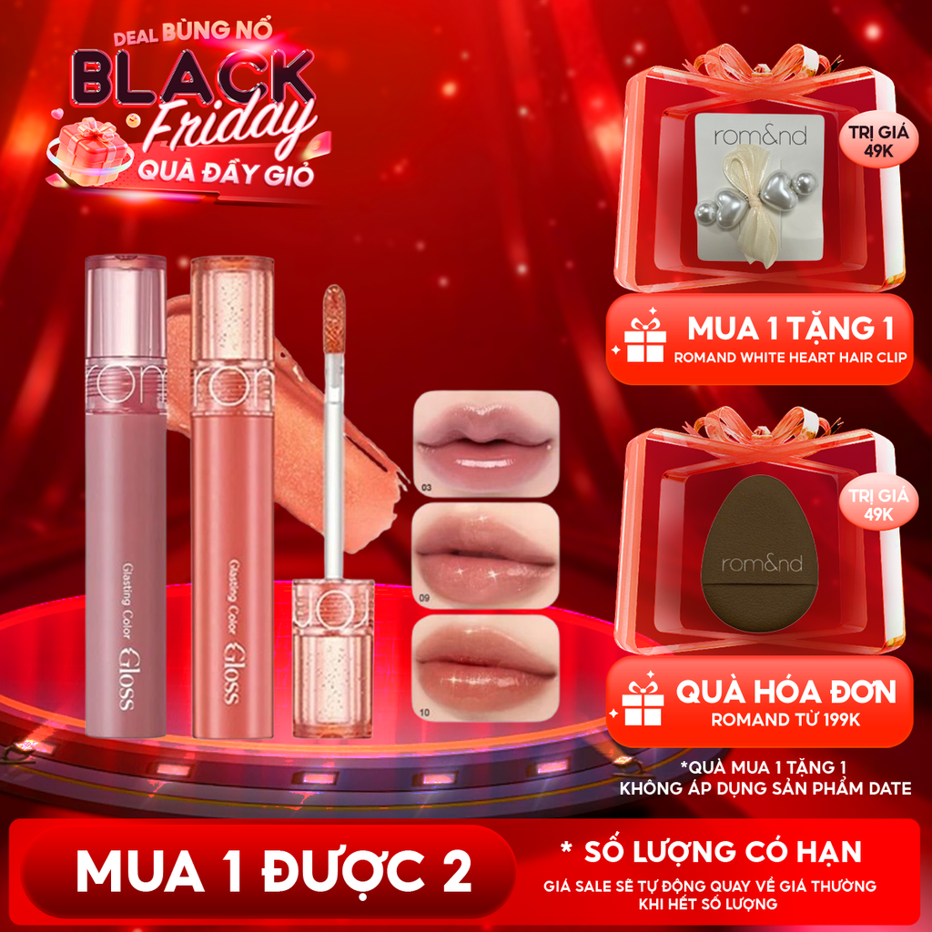 [GIÁ HỦY DIỆT][Màu 01-10][COLOR GLOSS] Son Bóng Romand Cho Môi Căng Mọng, Mềm Mịn Glasting Color Gloss 4g