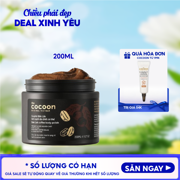  Tẩy Da Chết Body Cocoon Làm Đều Màu Da Và Dưỡng Mịn Da Chiết Xuất Cà Phê Dak Lak, Đường Thốt Nốt An Giang Body Polish 