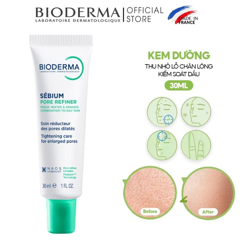 Kem Dưỡng Bioderma Thu Nhỏ Lỗ Chân Lông, Kiểm Soát Dầu Sebium Pore Refiner 30ml