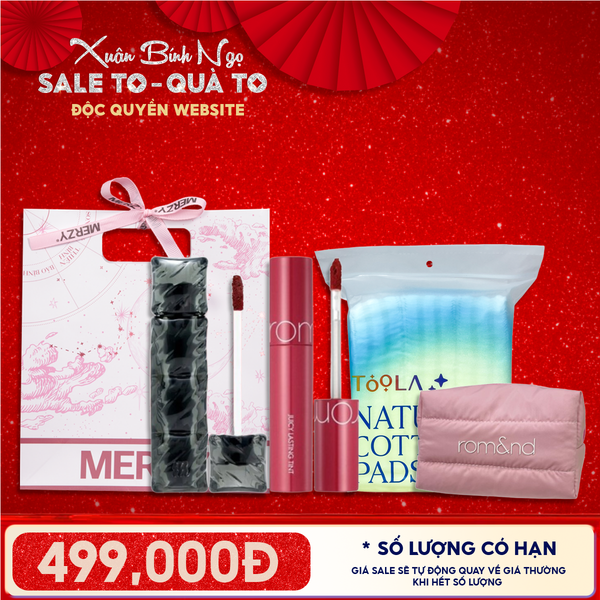  Túi Quà Tặng 499K: 1 Son Merzy + 1 Son Romand + 1 Bông Tẩy Trang 234M + 1 Túi Makeup + Túi 