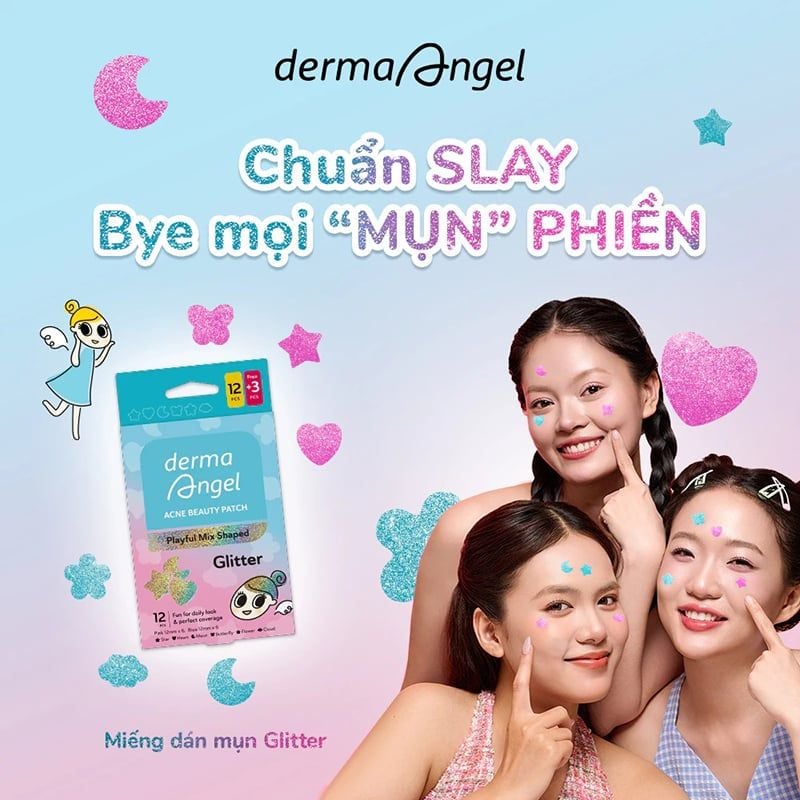 Miếng Dán Mụn Derma Angel Hình Vui Nhộn Acne Beauty Patch Colorful Mix Shaped (12 miếng)