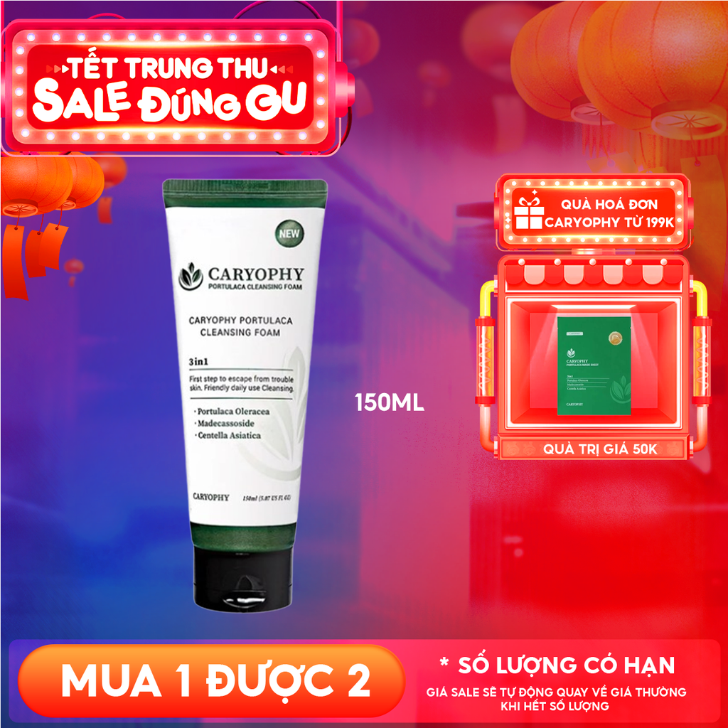 Sữa Rửa Mặt Caryophy Làm Sạch Sâu, Phục Hồi Da Portulaca Cleansing Foam 150ml