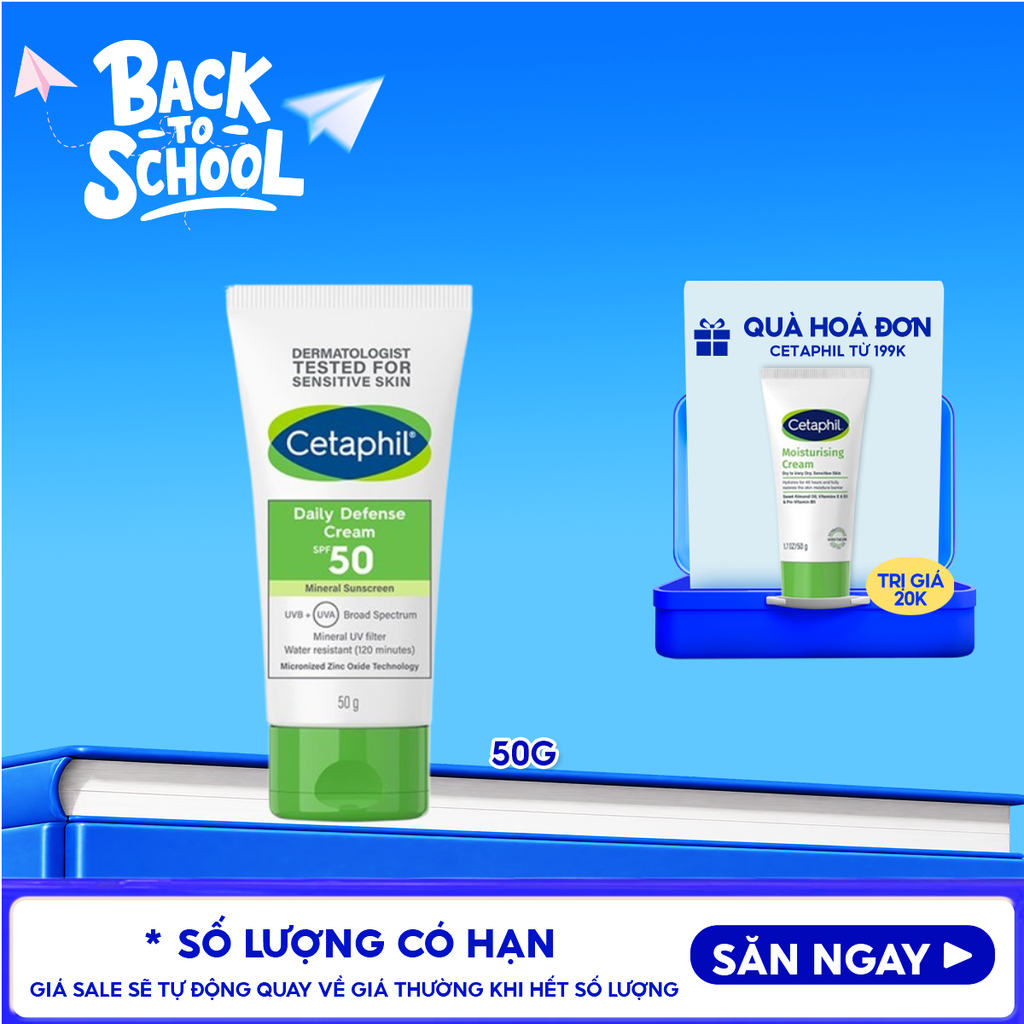 Kem Chống Nắng Cetaphil Dưỡng Ẩm 2in1 Cho Da Thiên Dầu, Nhạy Cảm Daily Defense Cream SPF50 UVB+UVA 50g
