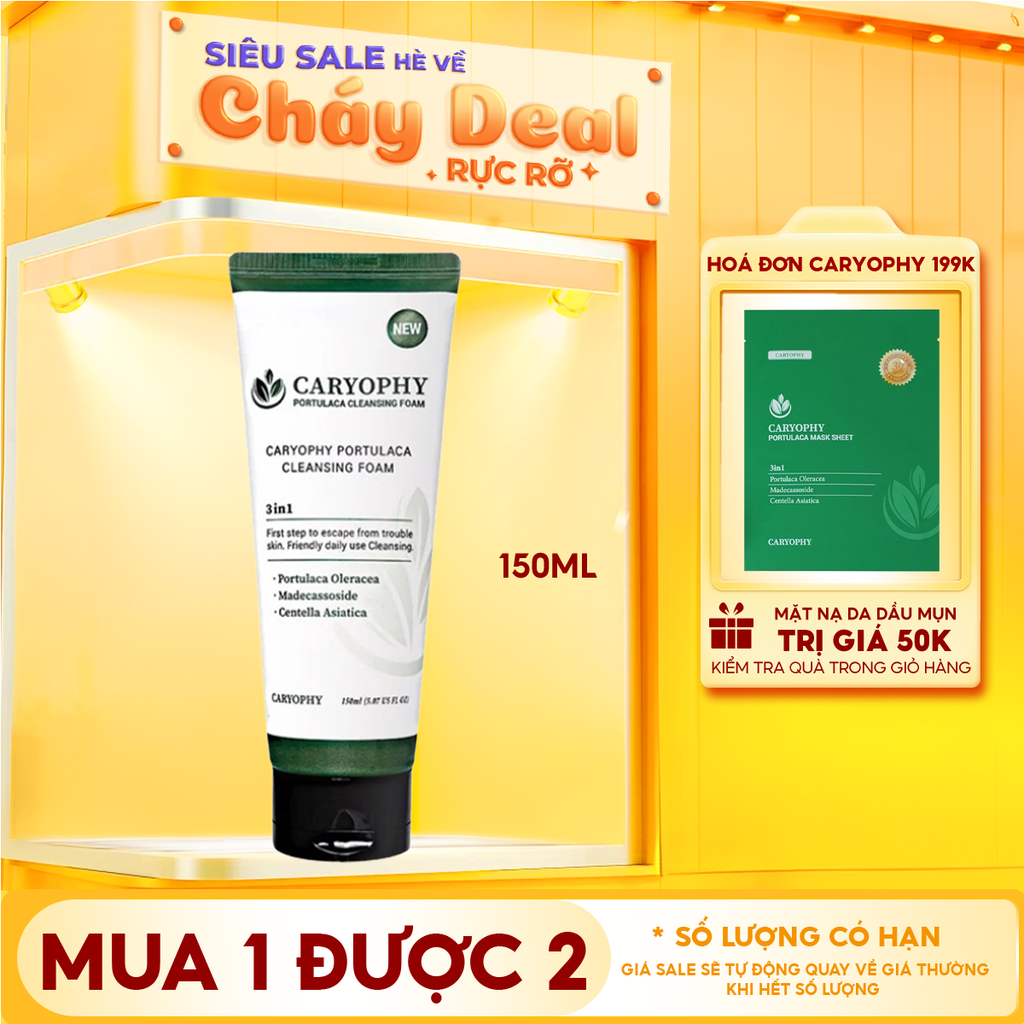 Sữa Rửa Mặt Caryophy Làm Sạch Sâu, Phục Hồi Da Portulaca Cleansing Foam 150ml