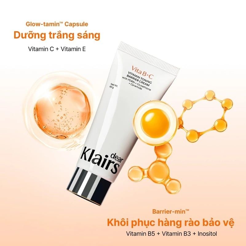 Kem Dưỡng Klairs Hỗ Trợ Dưỡng Sáng Da Vitamin Toning Barrier Cream 60g