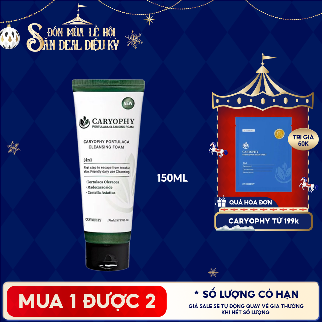 Sữa Rửa Mặt Caryophy Làm Sạch Sâu, Phục Hồi Da Portulaca Cleansing Foam 150ml