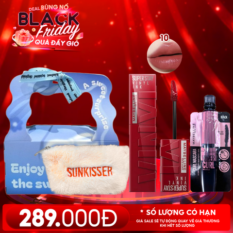 Combo Quà Tặng 20/11: Túi Quà + Son Kem Bóng Bền Màu, Nhẹ Môi Maybelline 10 LIPPY + Mascara Làm Dài, Cong Mi, Không Lem Trôi Maybelline + Túi Lông Sunkisser