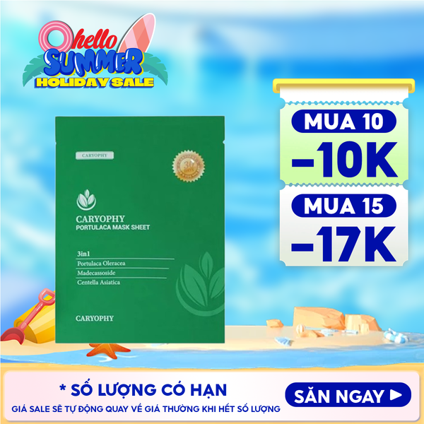  Mặt Nạ Miếng Caryophy Làm Dịu, Hỗ Trợ Phục Hồi Dành Cho Da Dầu Mụn Portulaca Mask Sheet 