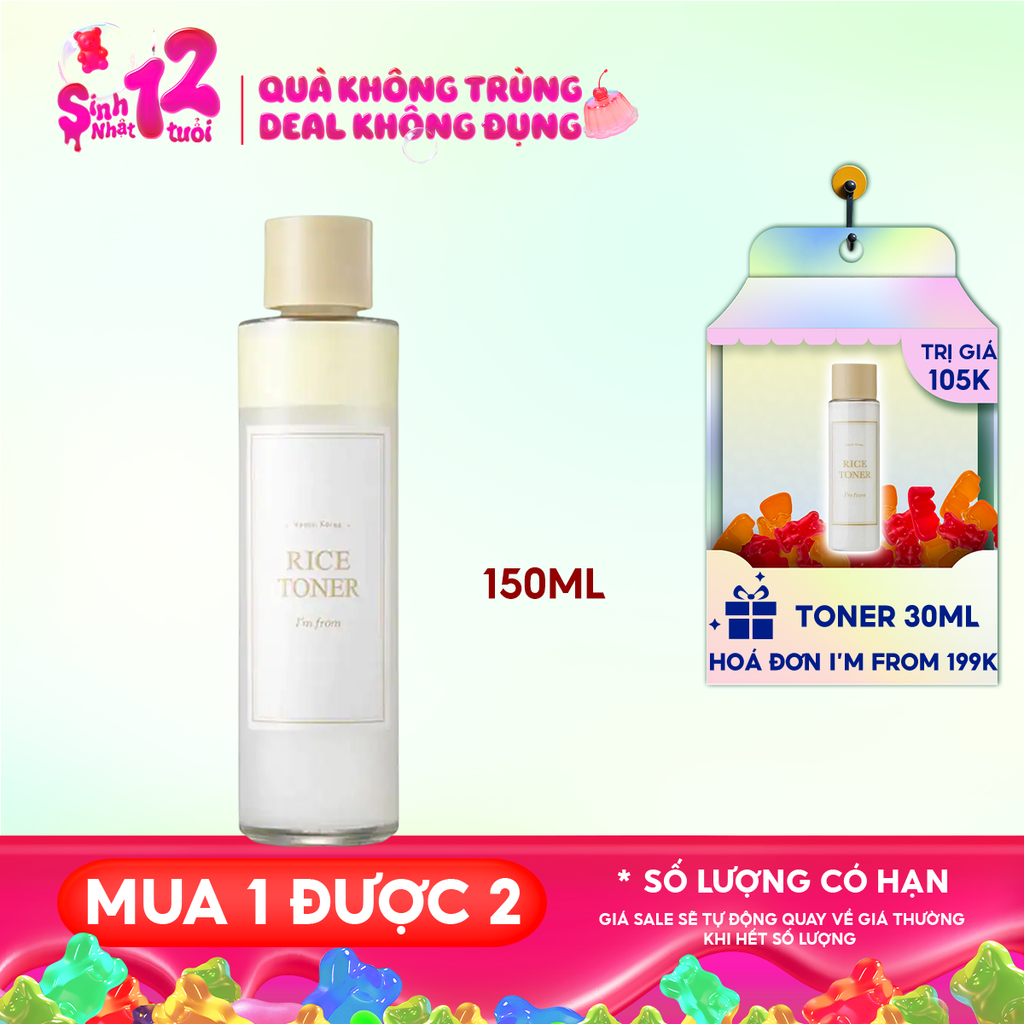 Nước Hoa Hồng Hỗ Trợ Dưỡng Da Sáng Mịn Chiết Xuất Từ Gạo I'm From Rice Toner 150ml