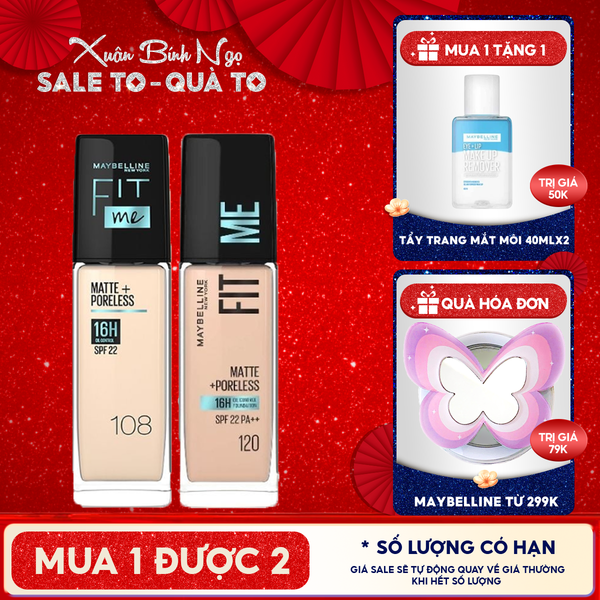  Kem Nền Maybelline Kiềm Dầu, Cho Lớp Nền Mịn Lì Tự Nhiên Fit Me Matte Poreless Foundation 30ml 