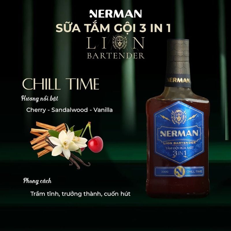 Sữa Tắm Gội Rửa Mặt 3in1 Nerman Lion Bartender 3In1 Hair & Body Wash 330g