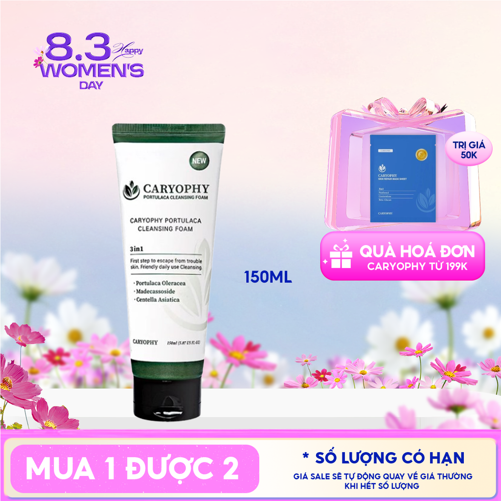 Sữa Rửa Mặt Caryophy Làm Sạch Sâu, Phục Hồi Da Portulaca Cleansing Foam 150ml