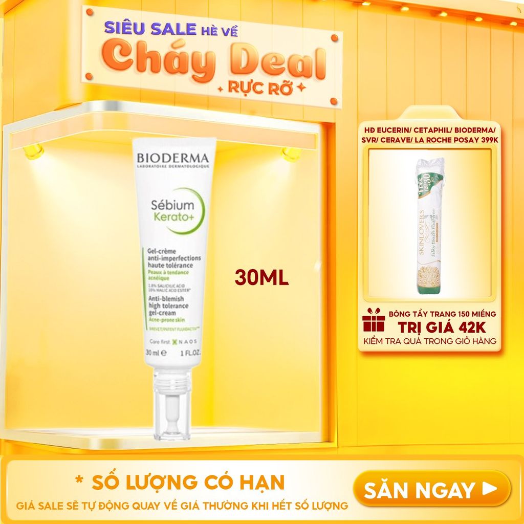 Kem Dưỡng Hỗ Trợ Cải Thiện Mụn & Mờ Thâm Bioderma Sebium Kerato+ 30ml