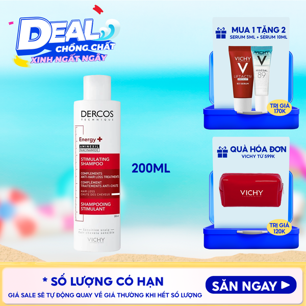  [200ml] Dầu Gội Vichy Hỗ Trợ Giảm Rụng Tóc Dercos Energising Stimulating Shampoo 