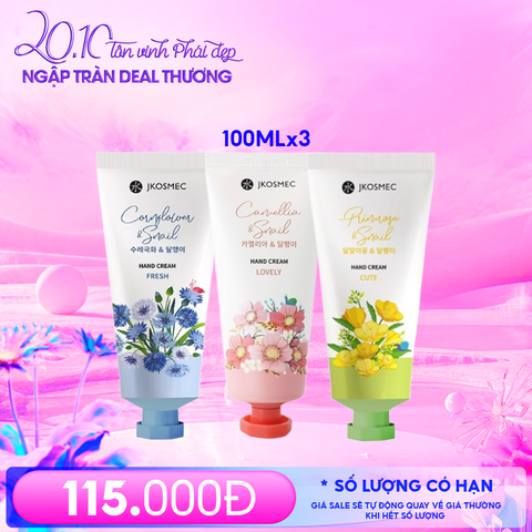Combo Jkosmec: 3 Tuýp Kem Dưỡng Da Tay Cấp Ẩm Hương Hoa 100ml