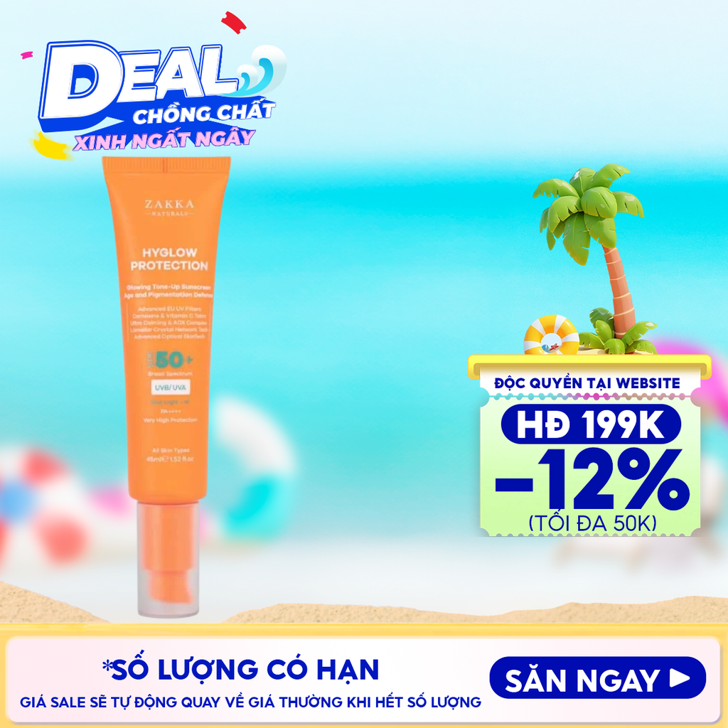 Kem Chống Nắng Phổ Rộng Nâng Tông Sáng Da Zakka Naturals Hyglow Protection Glowing Tone-Up Sunscreen Age and Pigmentation Defense 45ml