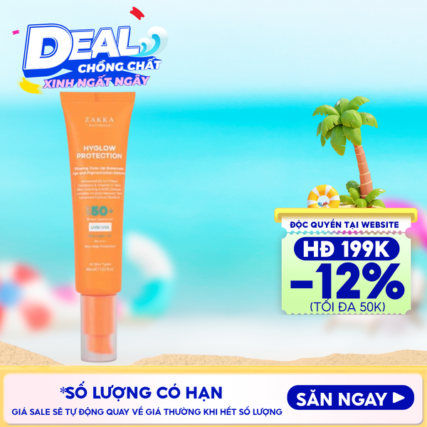  Kem Chống Nắng Phổ Rộng Nâng Tông Sáng Da Zakka Naturals Hyglow Protection Glowing Tone-Up Sunscreen Age and Pigmentation Defense 45ml 