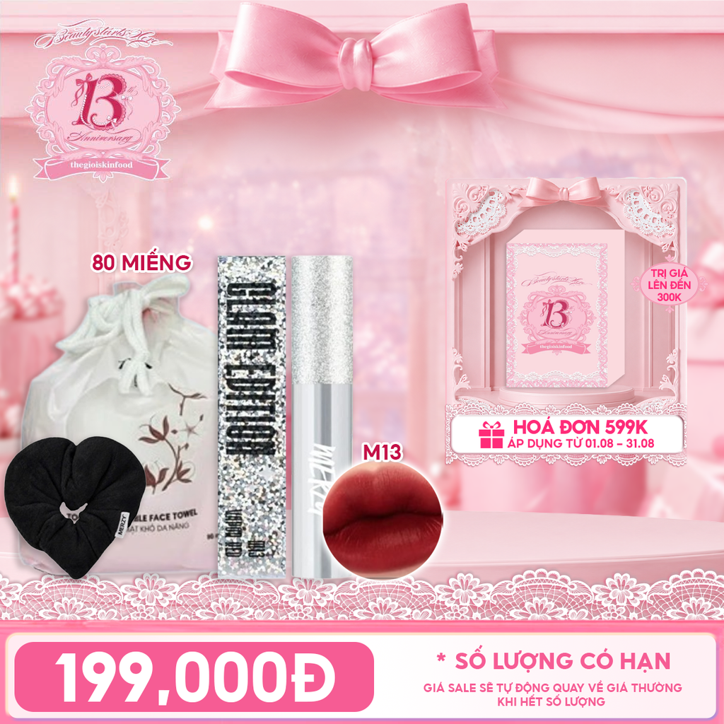 Combo Travel: Son Kem Lì Merzy The Glam Mellow Tint 4g + Cột tóc Merzy Black Scrunchie Cushion + Khăn Mặt Khô Đa Năng TOOLA Disposable Face Towel 80 Miếng