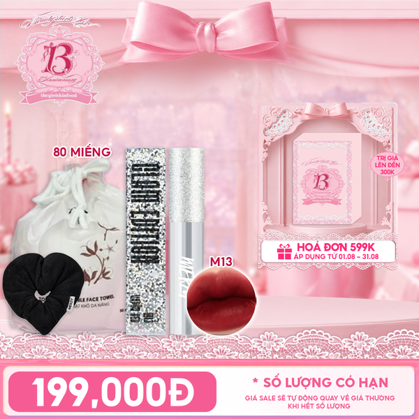  Combo Travel: Son Kem Lì Merzy The Glam Mellow Tint 4g + Cột tóc Merzy Black Scrunchie Cushion + Khăn Mặt Khô Đa Năng TOOLA Disposable Face Towel 80 Miếng 