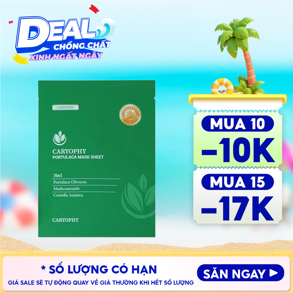 Mặt Nạ Miếng Caryophy Làm Dịu, Hỗ Trợ Phục Hồi Dành Cho Da Dầu Mụn Portulaca Mask Sheet