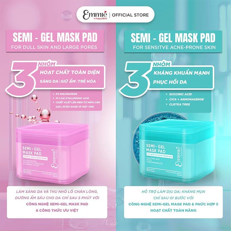 Toner Pad Emmié By Happyskin Dưỡng Ẩm, Làm Dịu Da, Hỗ Trợ Làm Sáng Da Semi-Gel Mask Pad