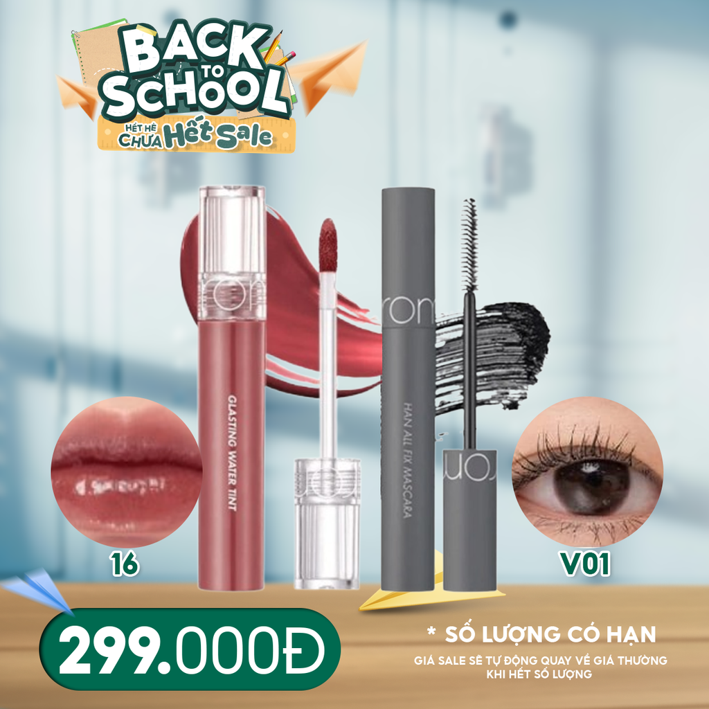 Combo Romand 2 Sản Phẩm: Son Tint Romand Glasting Water Tint #16 Figrise + Mascara Chuốt Mi Romand Han All Fix Mascara