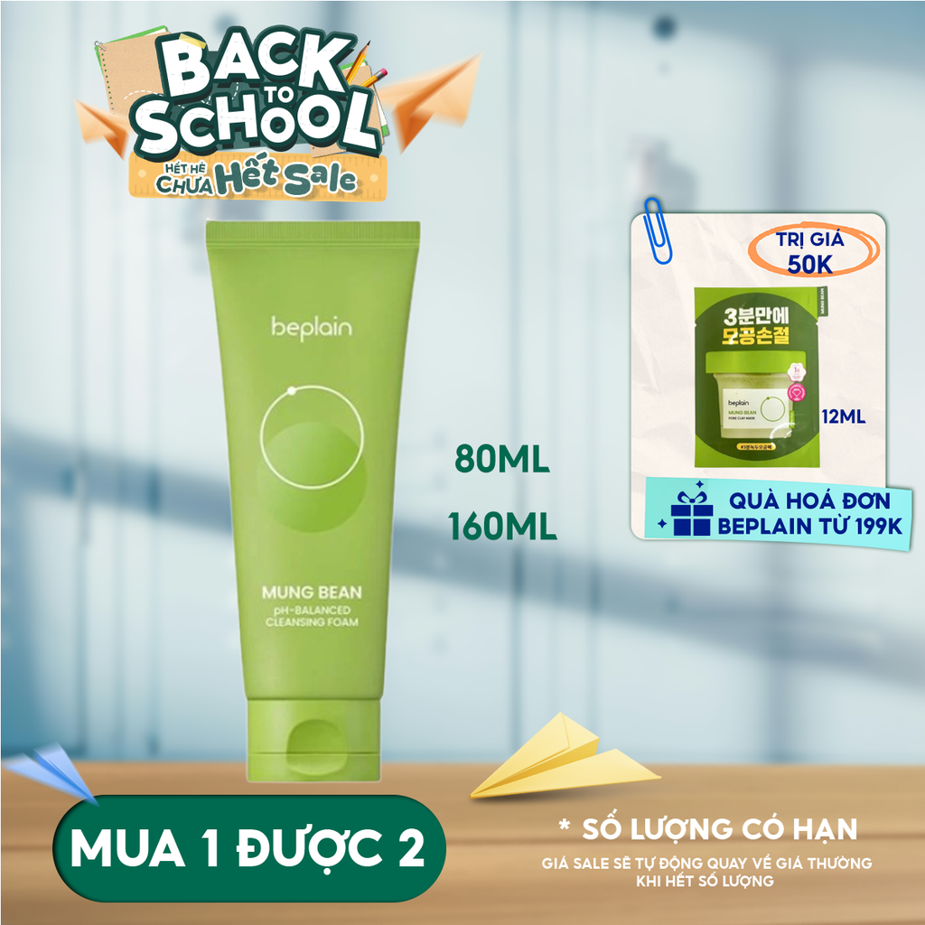 Sữa Rửa Mặt Beplain Chiết Xuất Đậu Xanh Cân Bằng Độ pH Mung Bean pH-Balanced Cleansing Foam