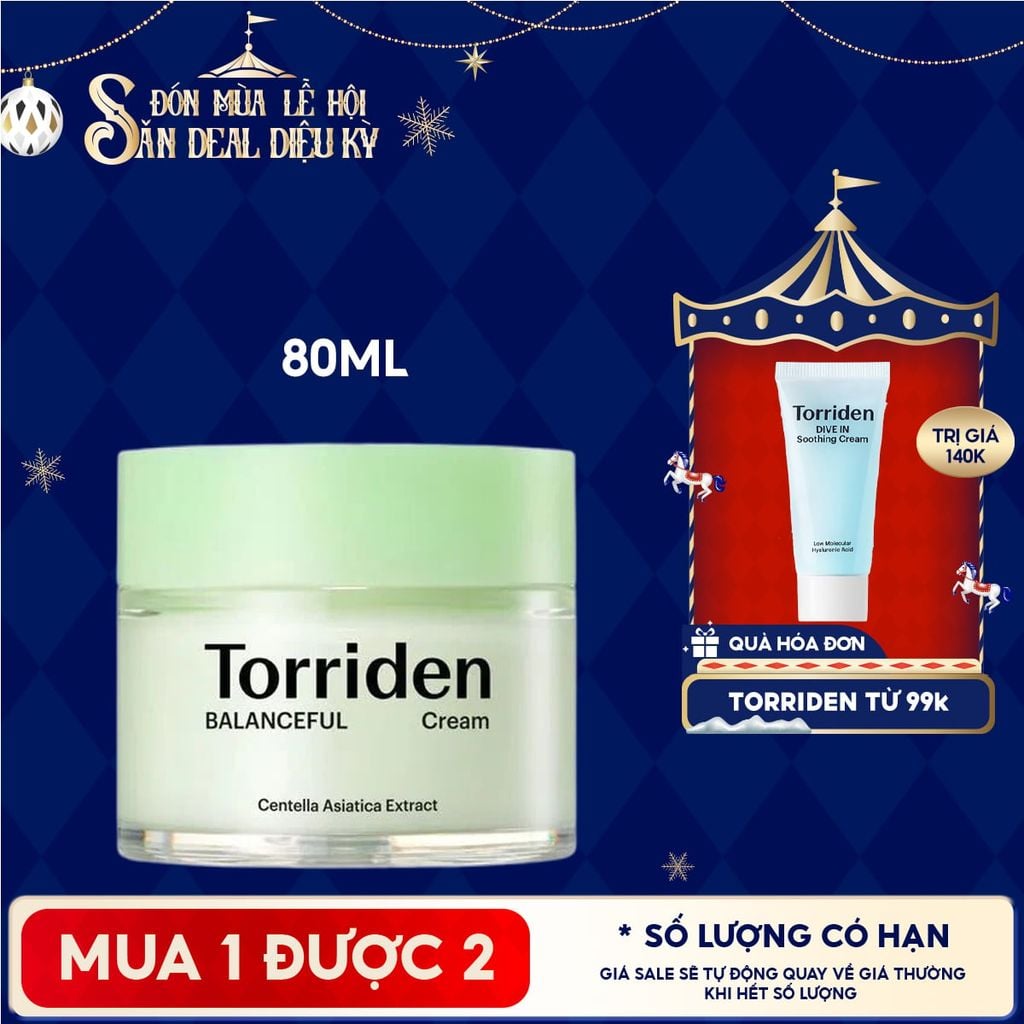 Kem Dưỡng Torriden Cấp Ẩm, Làm Dịu Da Chiết Xuất Rau Má Balanceful Cica Cream 80ml