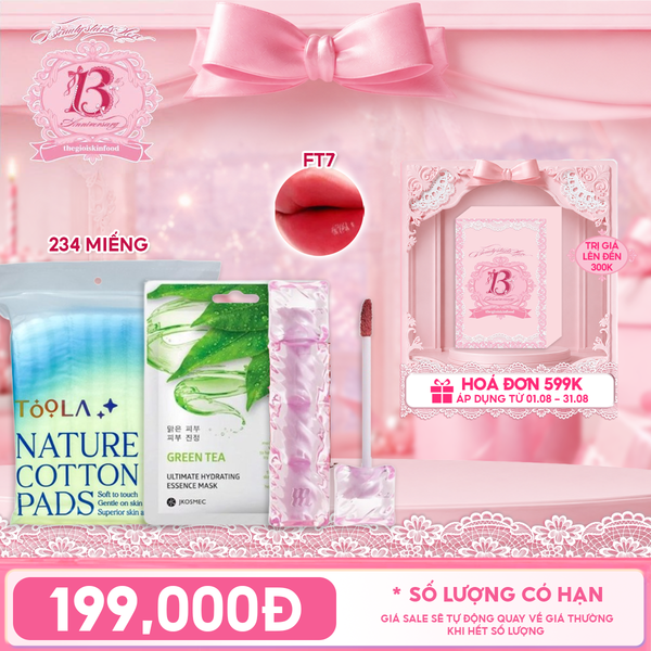  Combo Travel: Mặt Nạ Cao Cấp Jkosmec + Bông Tẩy Trang TOOLA x Merzy + Son Tint Merzy Water Fit Blur Tint 3.7g 