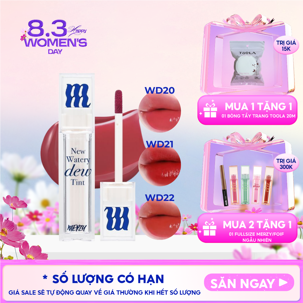 [NEW DEW] Son Tint Bóng Merzy Dạng Thạch, Bền Màu, Lâu Trôi Cho Đôi Môi Căng Mọng, Ẩm Mịn The Watery Dew Tint