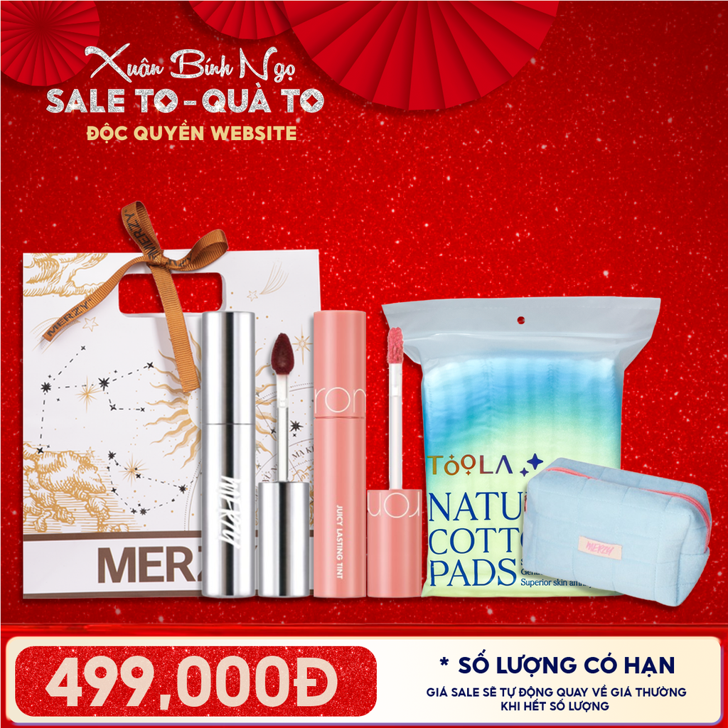 Túi Quà Tặng 499K: 1 Son Merzy + 1 Son Romand + 1 Bông Tẩy Trang 234M + 1 Túi Makeup + Túi