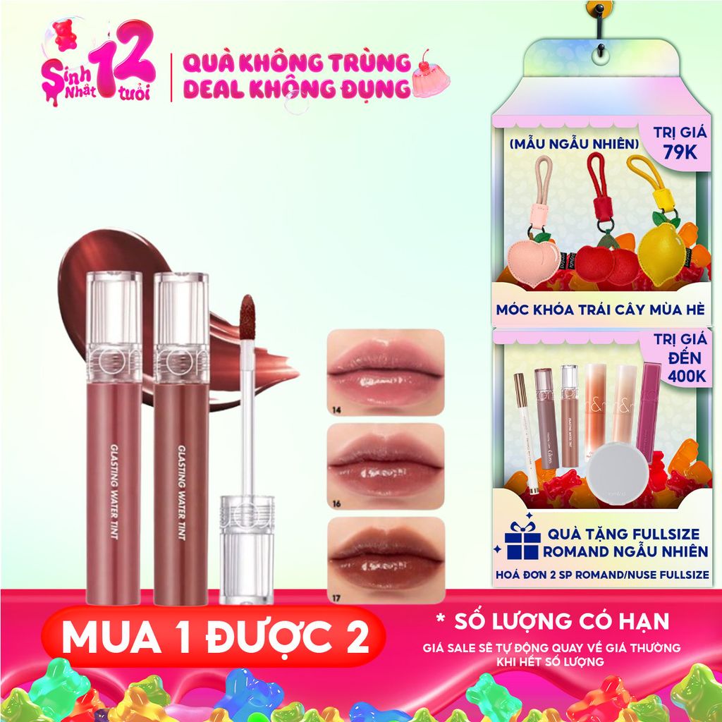 [Màu 1-17] Son Tint Nước Romand Siêu Lì, Lâu Trôi Glasting Water Tint 4g