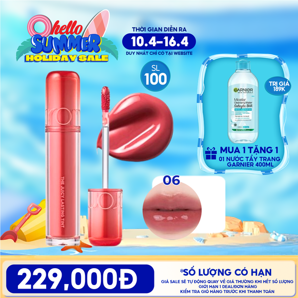  [ĐỘC QUYỀN - MUA 1 TẶNG 1] Son Tint Lì Romand Căng Bóng The Juicy Lasting Tint 06 TẶNG 1 Nước Tẩy Trang 400ML 