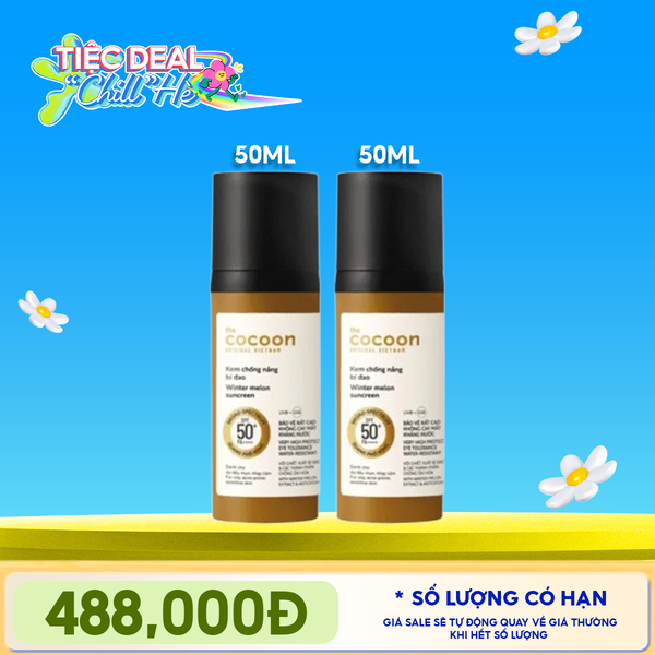  Kem Chống Nắng Cocoon Bí Đao Quang Phổ Rộng Dành Cho Da Dầu, Nhạy Cảm Winter Melon Sunscreen SPF50+ PA++++ 50ml 