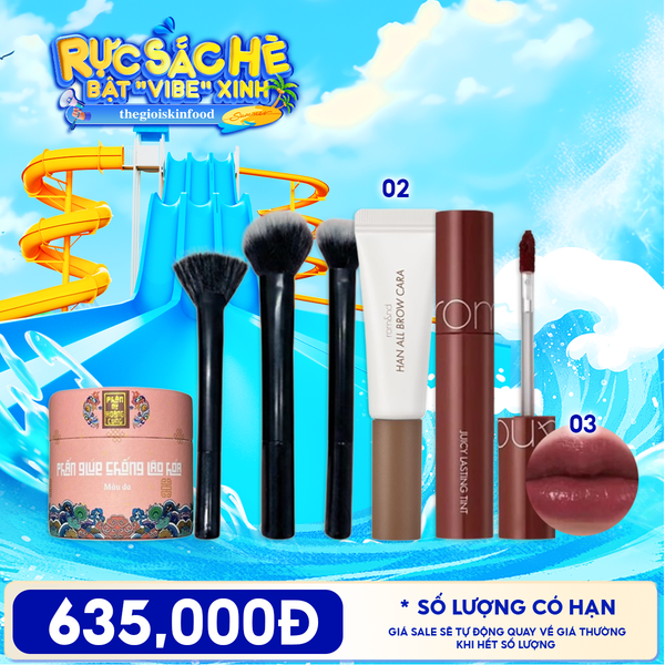  Combo Phấn Nụ Hoàng Cung Dưỡng Da + Mascara Chân Mày Romand Han All Brow Cara + Son Tint Lì Romand The Juicy Lasting Tint + Bộ Cọ Trang Điểm Tạo Khối, Bắt Sáng TOOLA 