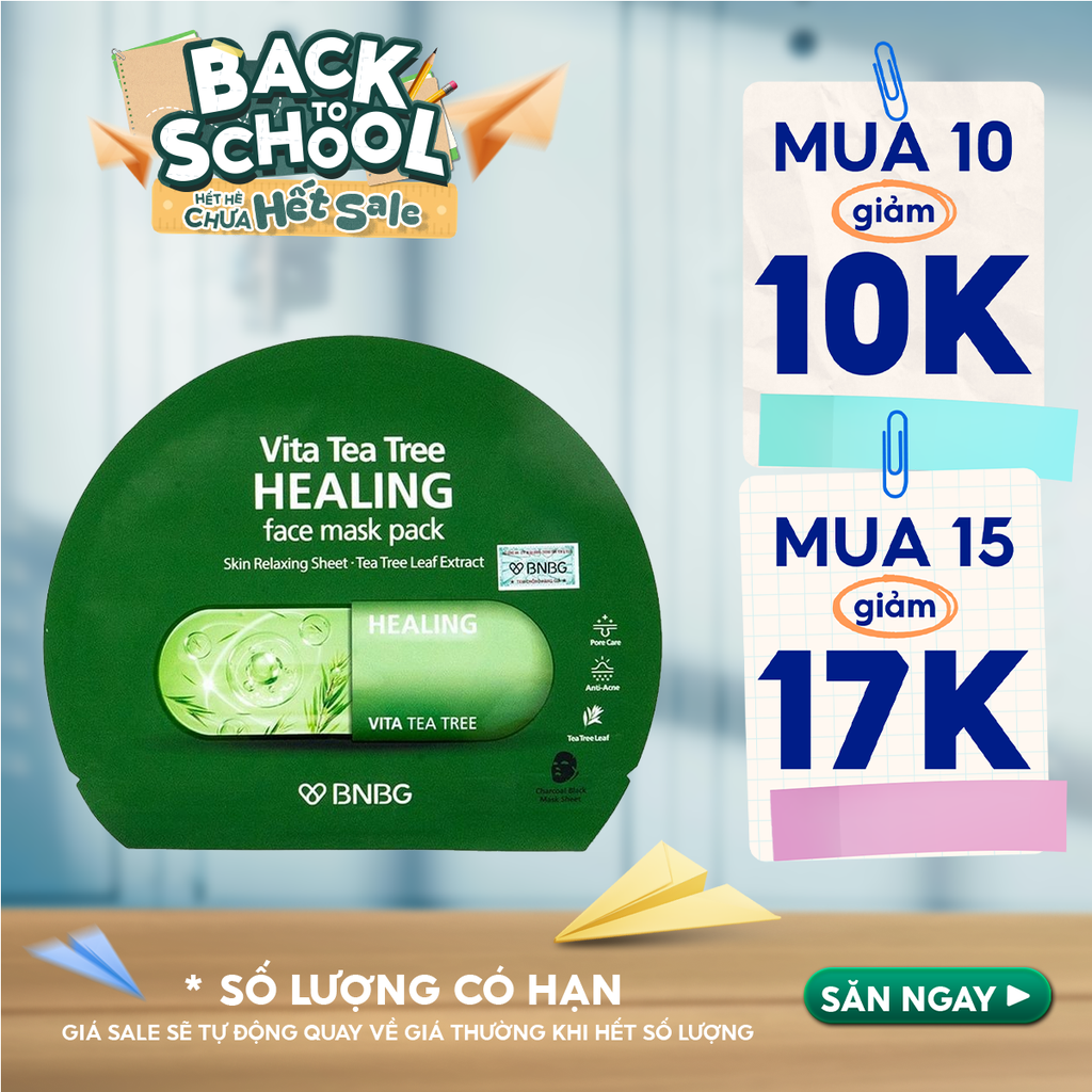 Mặt Nạ Miếng BNBG Thải Độc Da, Giảm Mụn Chiết Xuất Tràm Trà Vita Tea Tree Healing Face Mask Pack 30ml