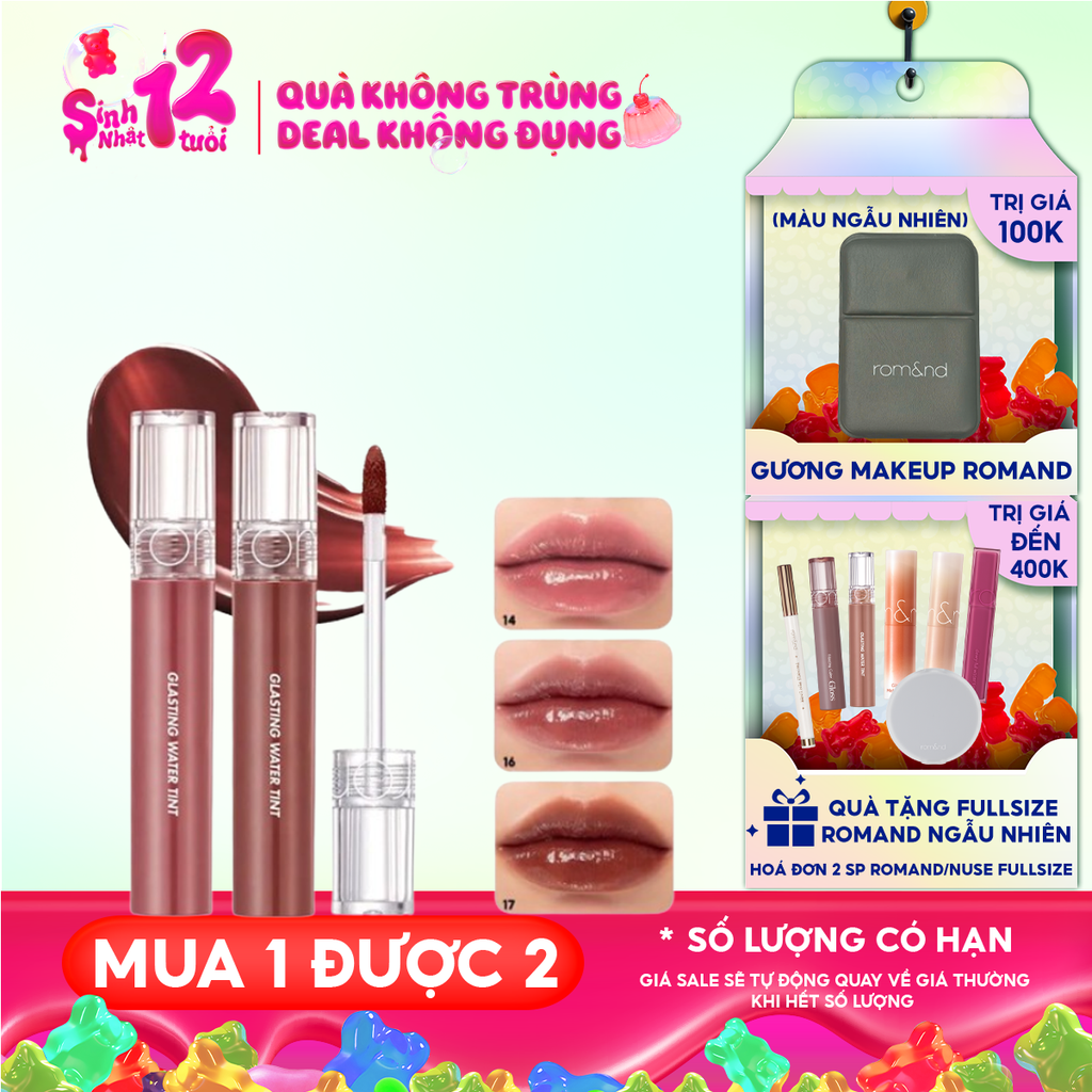 [Màu 1-17] Son Tint Nước Romand Siêu Lì, Lâu Trôi Glasting Water Tint 4g