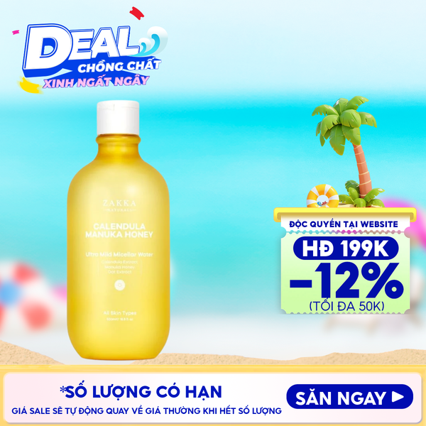  Nước Tẩy Trang Zakka Naturals Hoa Cúc Dịu Nhẹ Dành Cho Da Nhạy Cảm Calendula & Manuka Honey Ultra Mild Micellar Water 500ml 